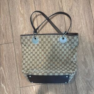 Gucci Monogram Beige and Dark Brown Tote